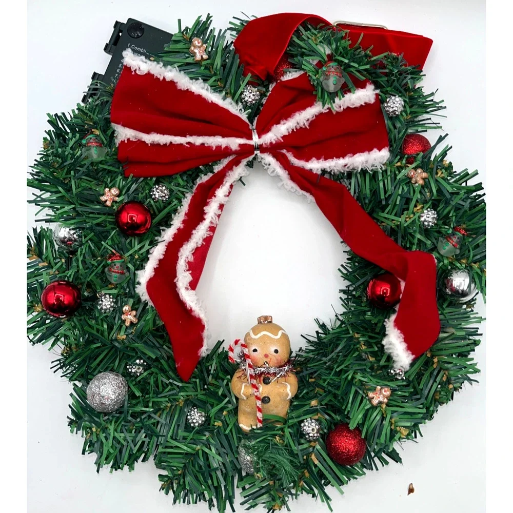 I am the cutest little gingerbread boy Prelit Christmas Wreath Lights Timer OOAK
